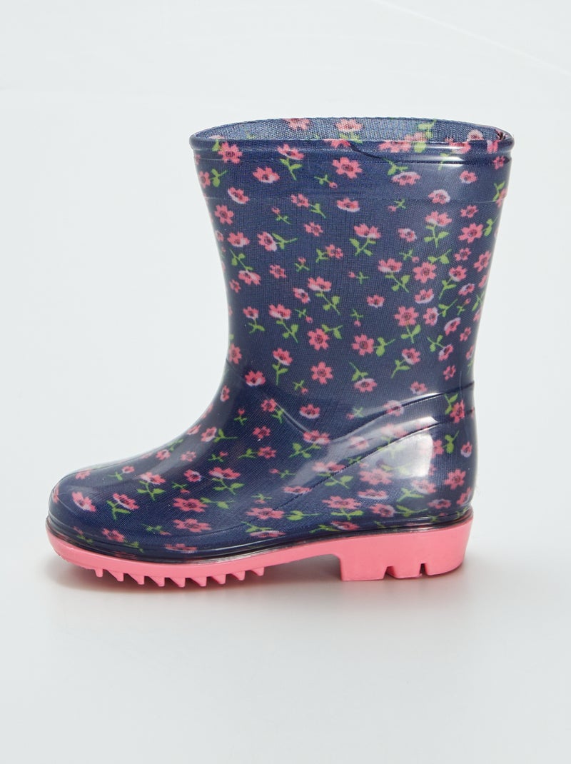 Bottes de pluie fleuries Rose/bleu - Kiabi