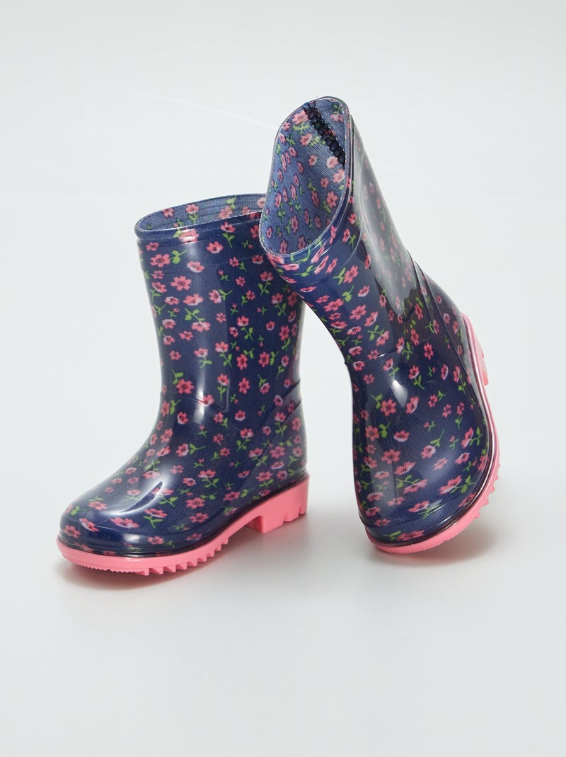 Bottes de pluie fleuries Rose/bleu - Kiabi