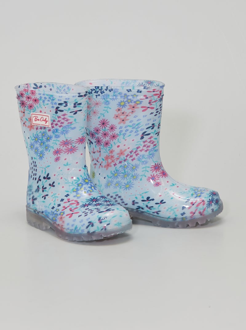 Bottes de pluie lumineuses 'fleurs' bleu - Kiabi