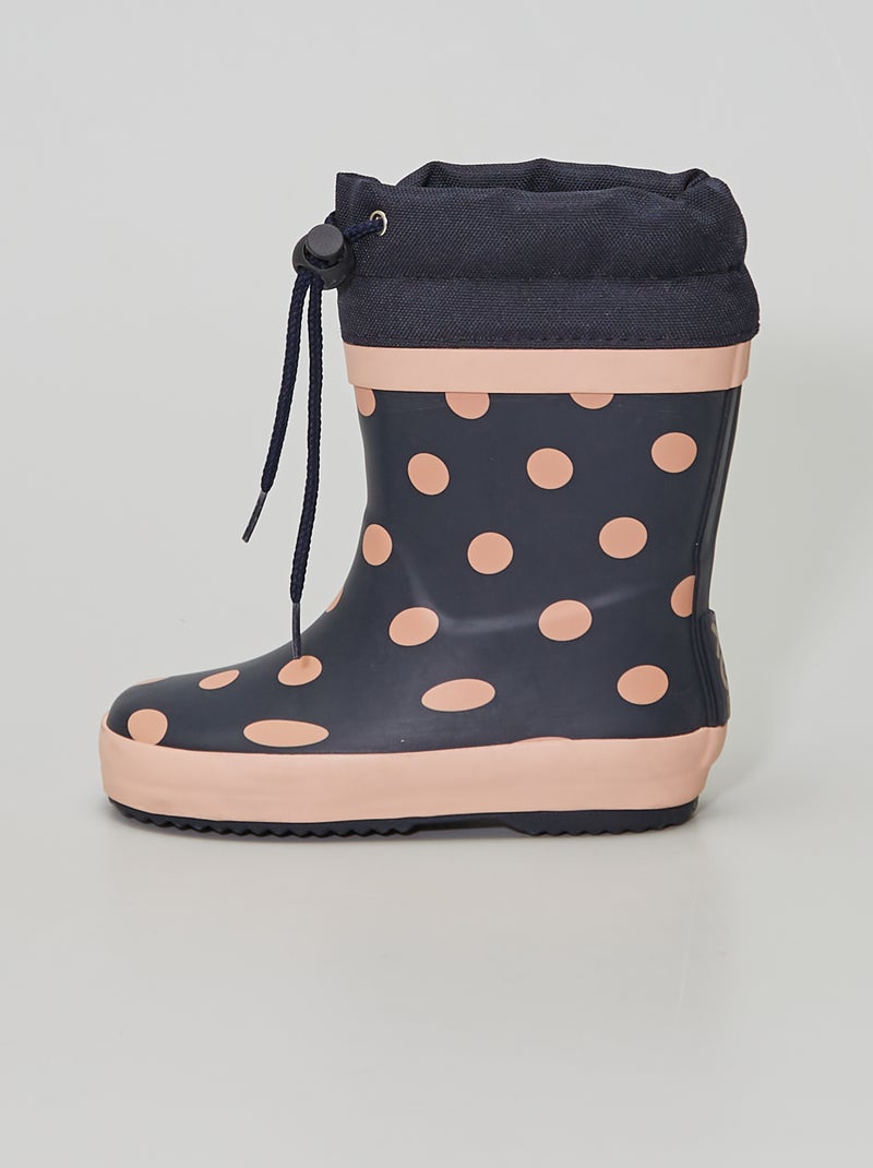 Bottes de pluie motif à pois bleu navy - Kiabi