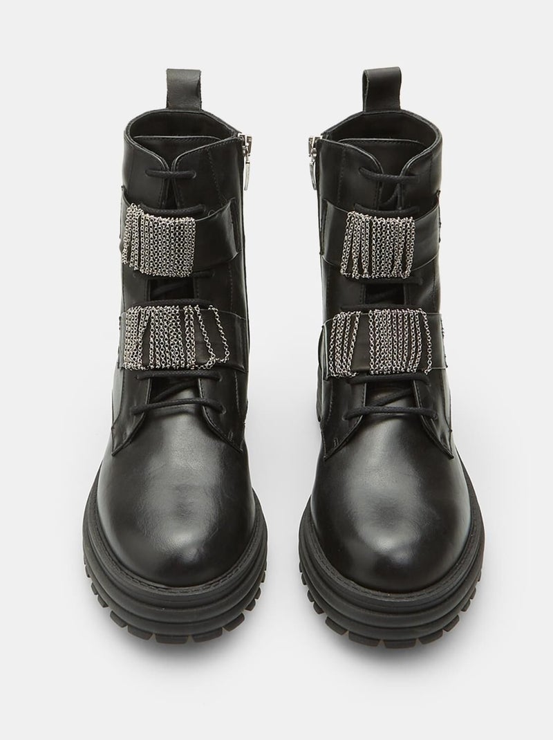 Bottes de type militaire en cuir  BATA Noir - Kiabi