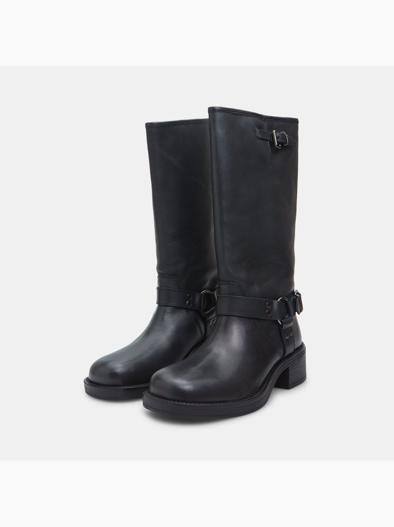 Bottes en cuir avec détail boucle BATA Noir - Kiabi