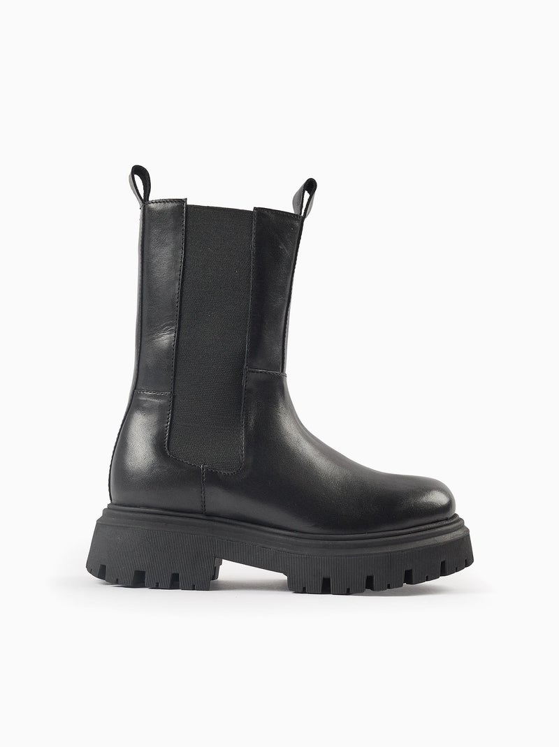 Bottes en Cuir avec Panneau Élastique Gris foncé - Kiabi