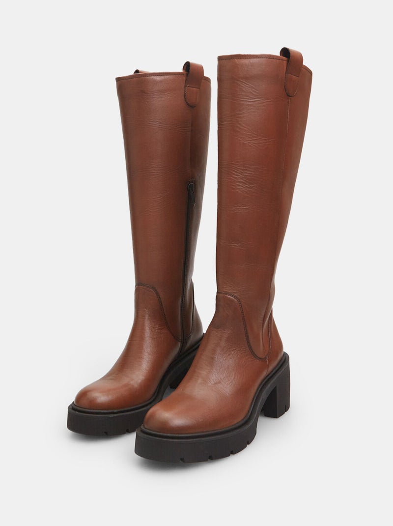 Bottes en cuir avec semelle crantée BATA Marron - Kiabi