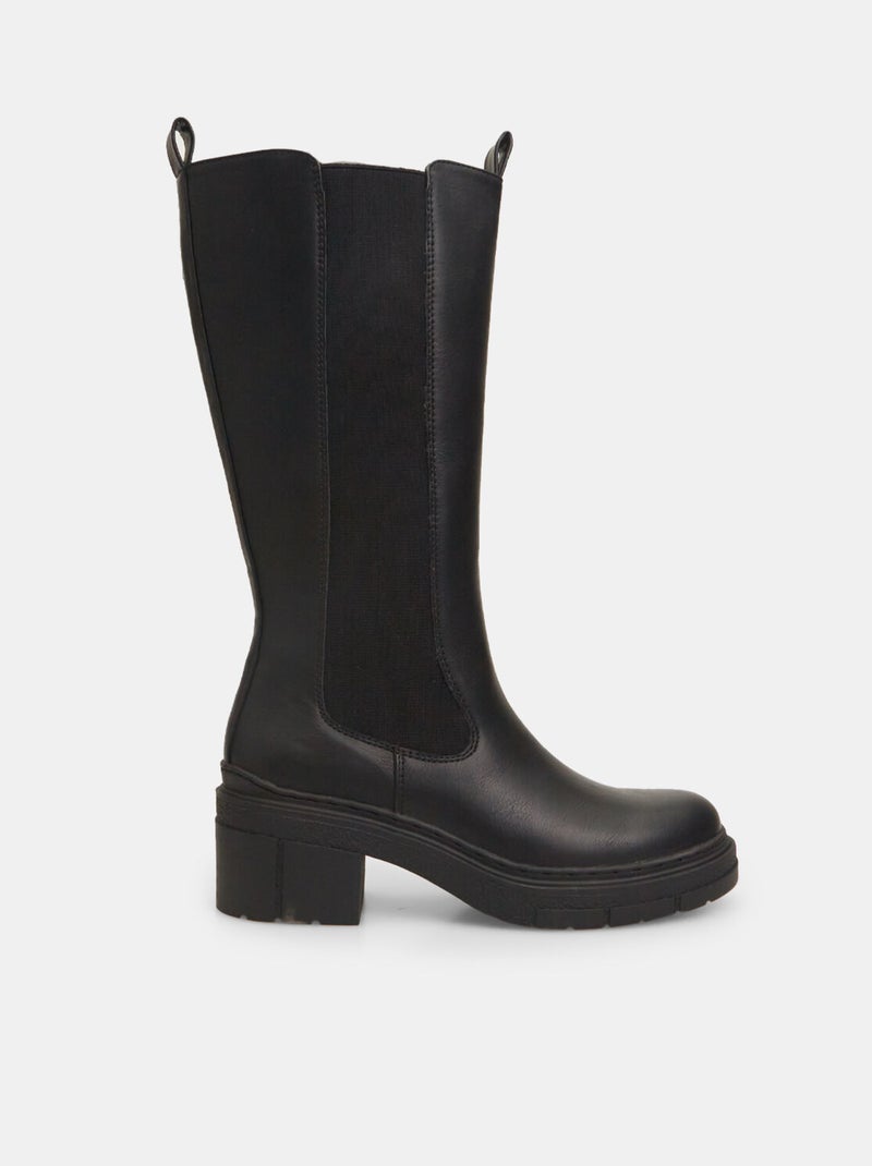 Bottes  en cuir avec talon bas BATA Noir - Kiabi
