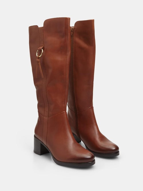 Bottes en cuir avec talon de 6 cm - Kiabi