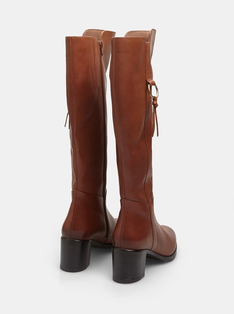 Bottes en cuir avec talon de 6 cm Bronze - Kiabi