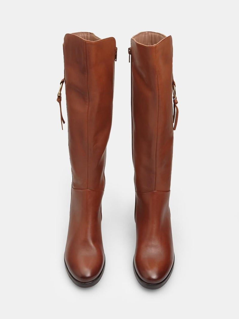 Bottes en cuir avec talon de 6 cm Bronze - Kiabi