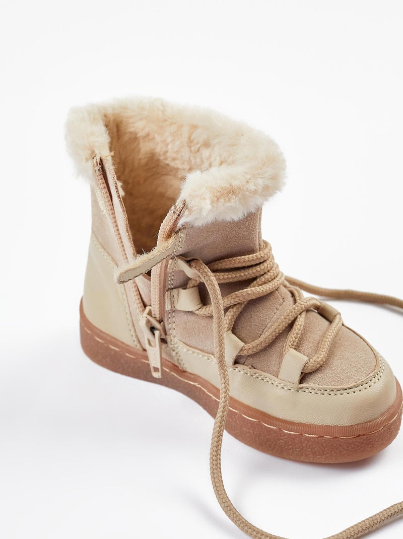 Bottes en Cuir et Peau avec Doublure en Fourrure pour Bébé  SWEET FROSTY DREAMS Beige - Kiabi