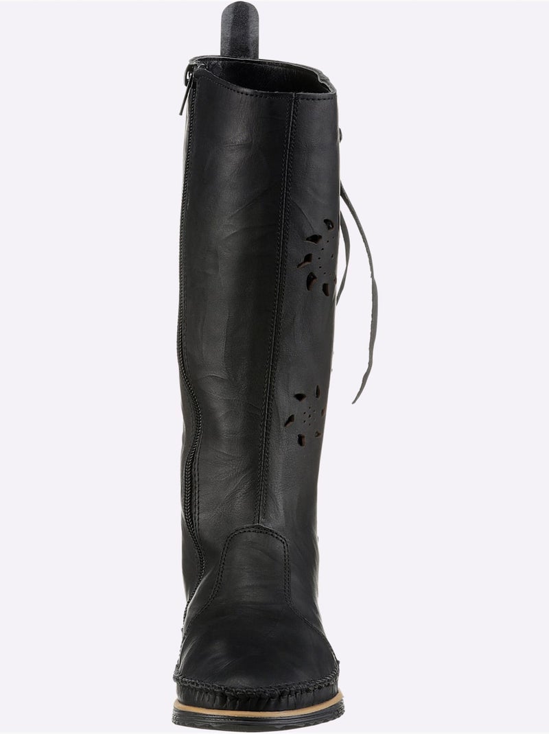 Bottes en cuir nappa vachette avec découpes et couture main - Taille standard - Helline Noir - Kiabi