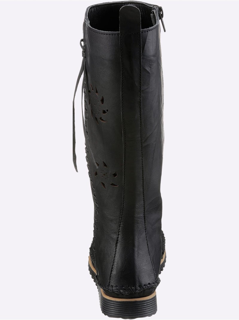 Bottes en cuir nappa vachette avec découpes et couture main - Taille standard - Helline Noir - Kiabi