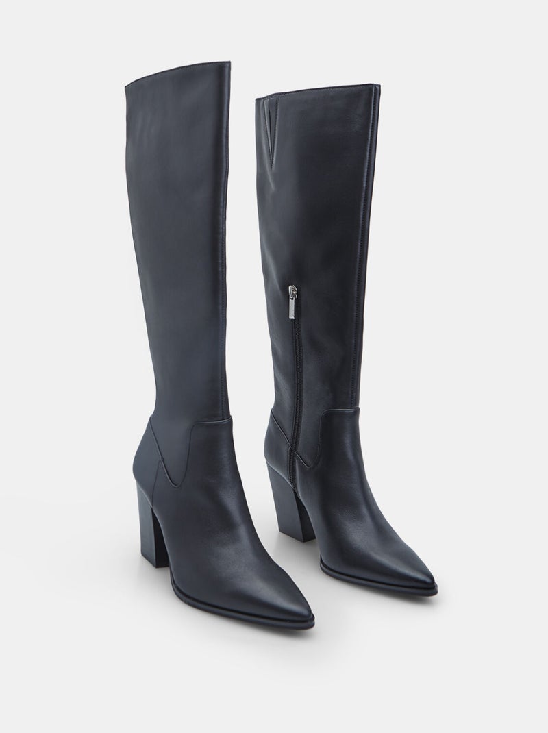 Bottes en cuir s à talons Bata Noir - Kiabi