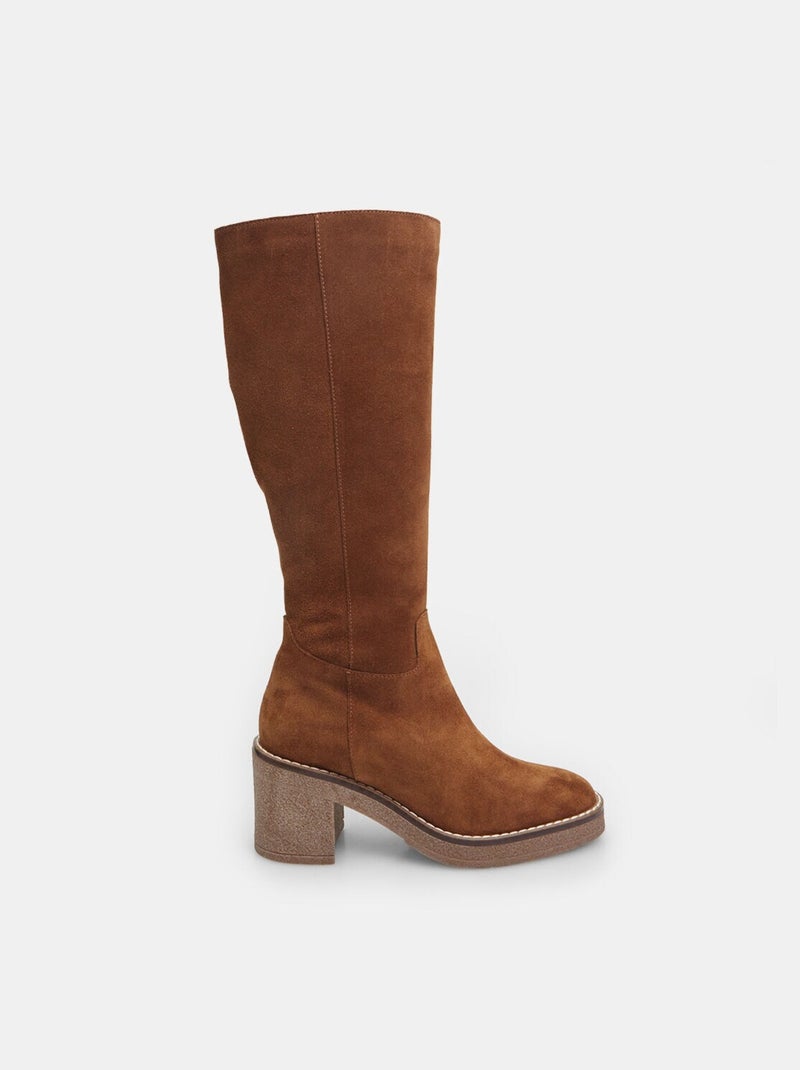 Bottes en cuir velours avec talon 8 cm BATA Marron - Kiabi