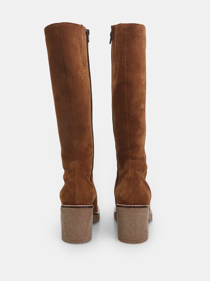 Bottes en cuir velours avec talon 8 cm BATA Marron - Kiabi