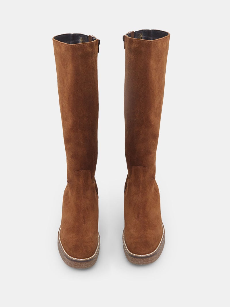 Bottes en cuir velours avec talon 8 cm BATA Marron - Kiabi