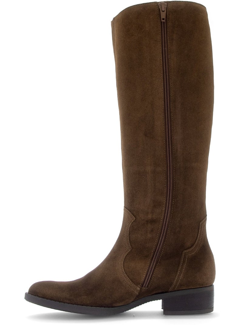 Bottes  en cuir velours Marron - Kiabi