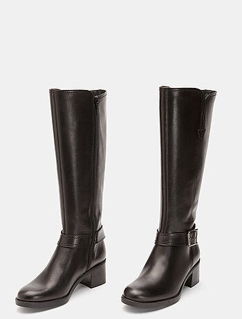 Bottes en cuir véritable à talon large BATA