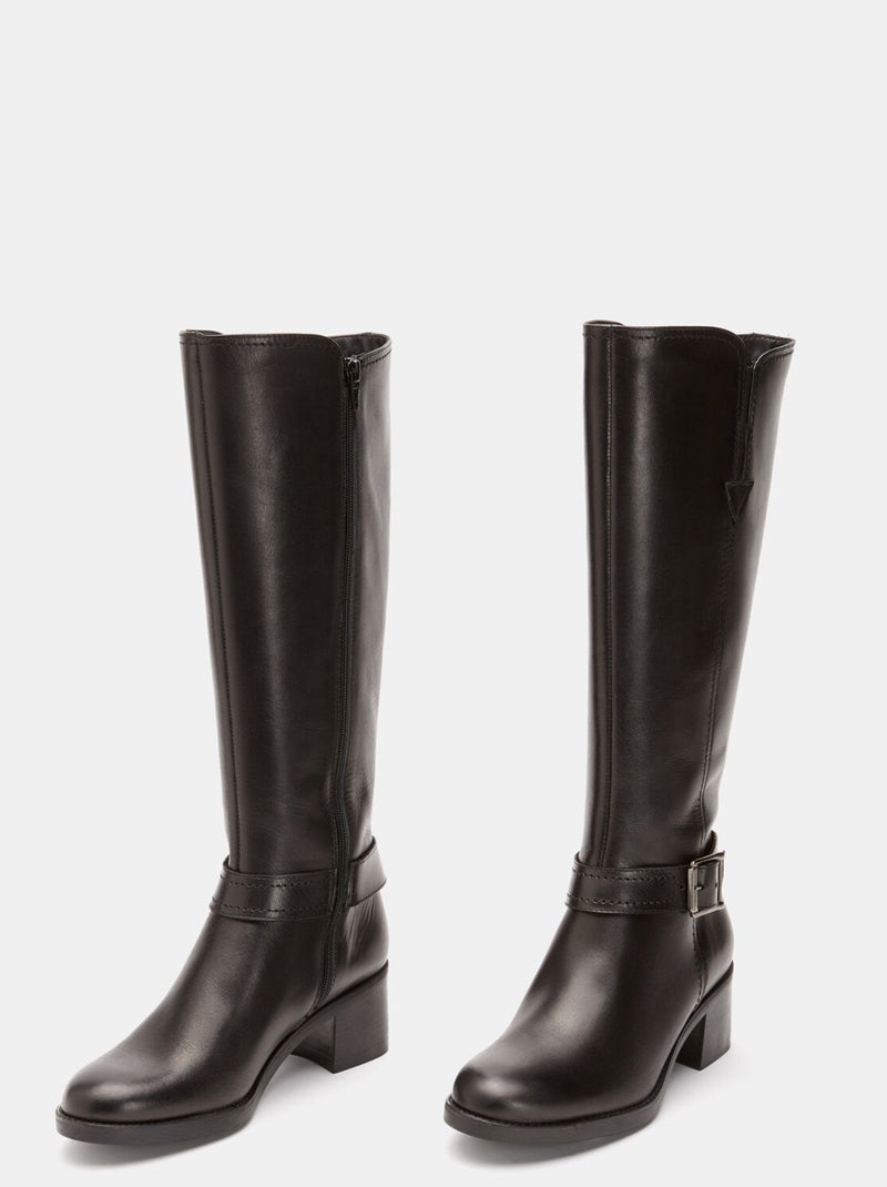 Bottes en cuir véritable à talon large BATA Noir - Kiabi