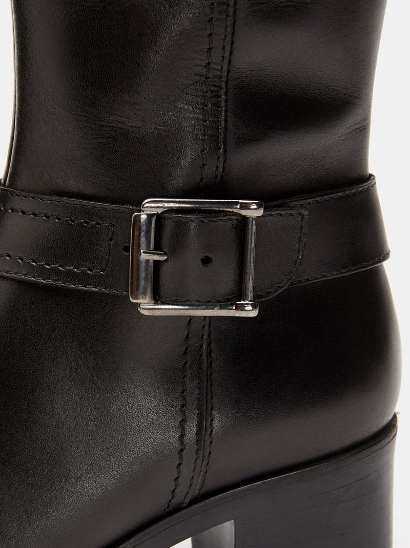 Bottes en cuir véritable à talon large BATA Noir - Kiabi