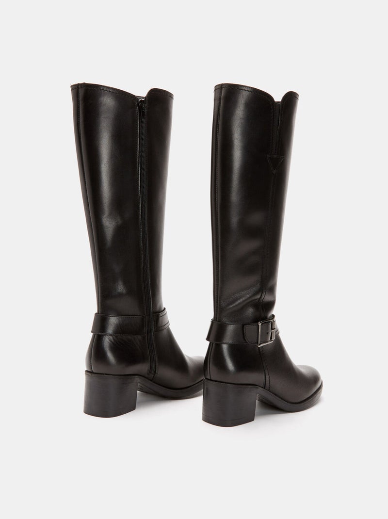 Bottes en cuir véritable à talon large BATA Noir - Kiabi