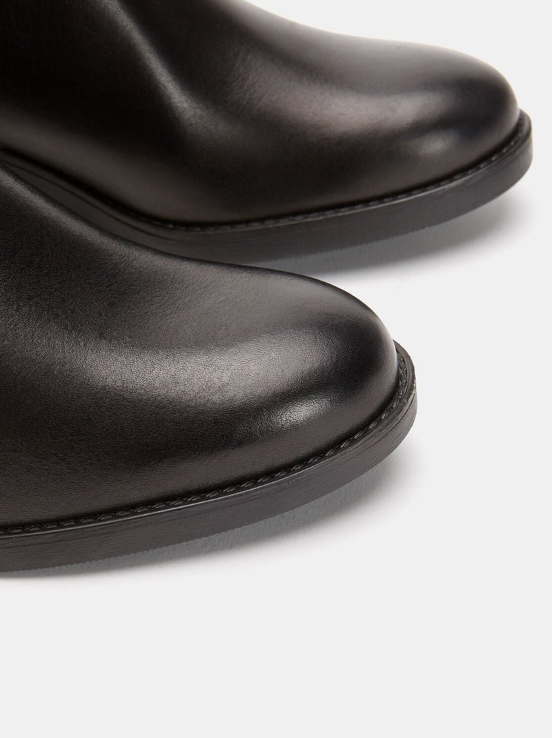 Bottes en cuir véritable à talon large BATA Noir - Kiabi