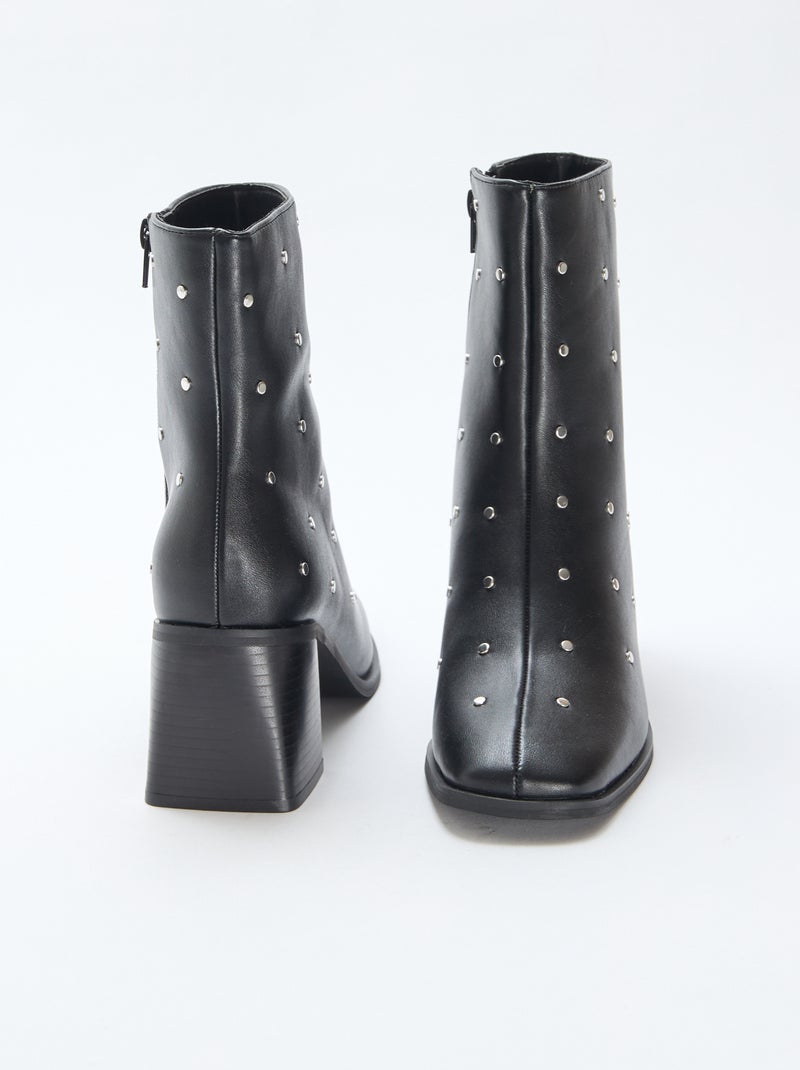 Bottes en simili avec clous uni Noir - Kiabi