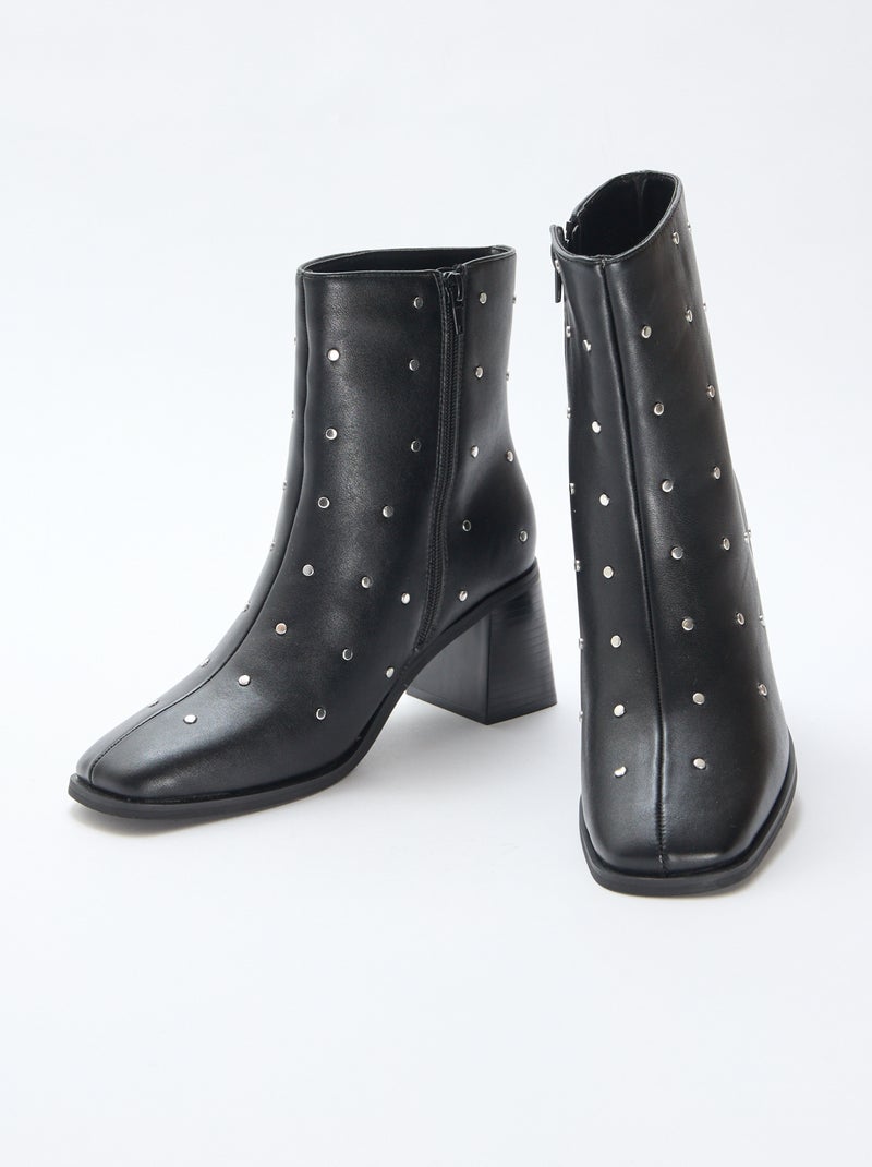 Bottes en simili avec clous uni Noir - Kiabi