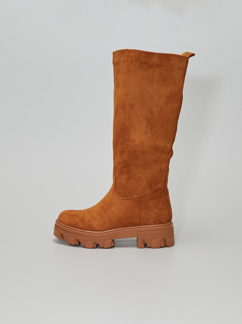 Bottes en suédine à semelles épaisses camel - Kiabi