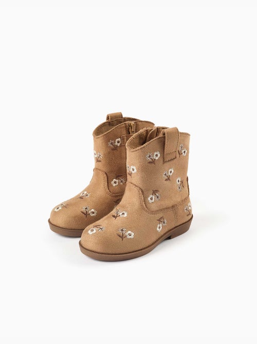 Bottes en suédine avec fleurs brodées - Kiabi Bottes en suédine avec fleurs brodées - Kiabi