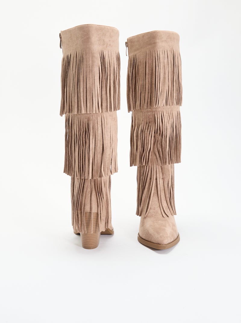 Bottes en suédine avec franges Beige - Kiabi