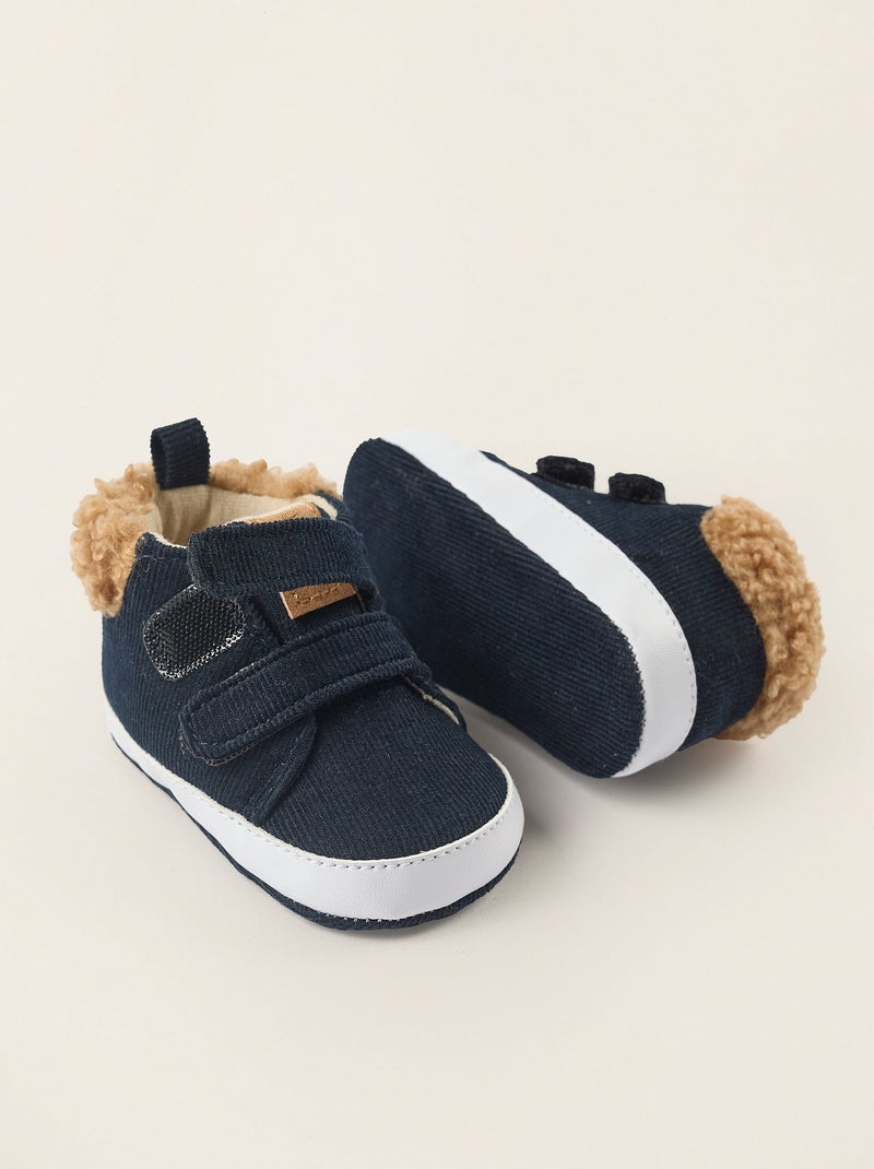 Bottes en Velours Côtelé avec Bride à Scratch Bleu foncé - Kiabi