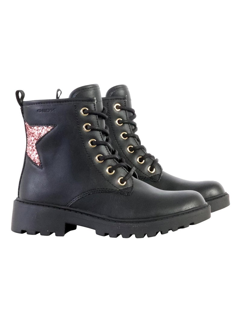 Bottes Enfant à Lacets Geox Casey Noir Rose clair - Kiabi