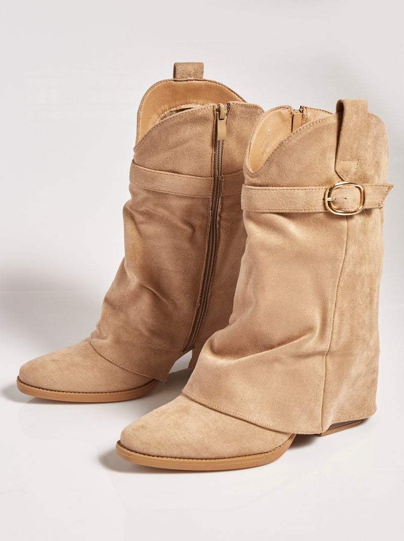 Bottes froissées à talon style cow girl - AFIBEL Beige - Kiabi