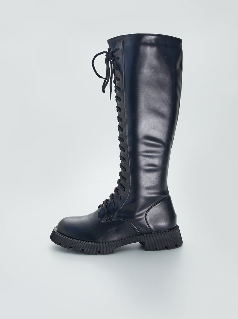 Bottes hautes à lacets fantaisie noir - Kiabi