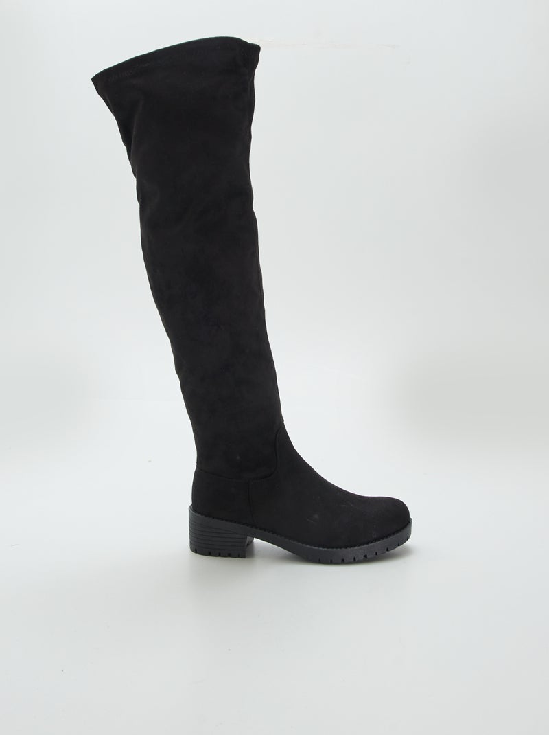 Bottes hautes à talons en suédine Noir - Kiabi