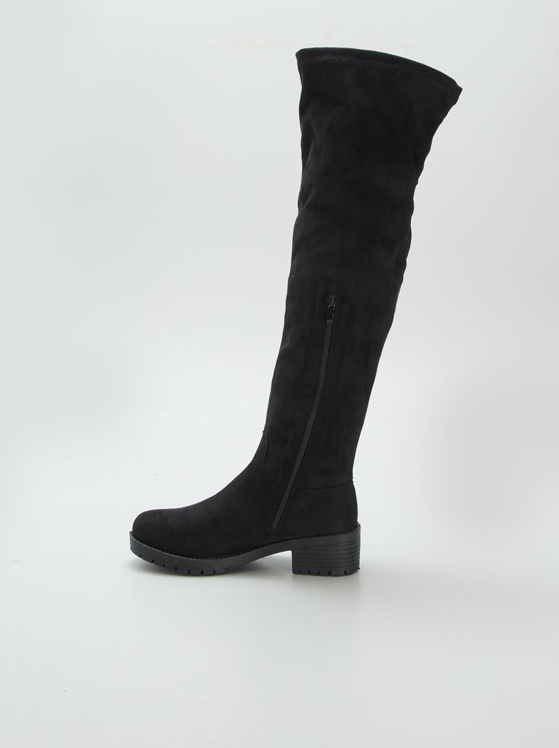 Bottes hautes à talons en suédine Noir - Kiabi