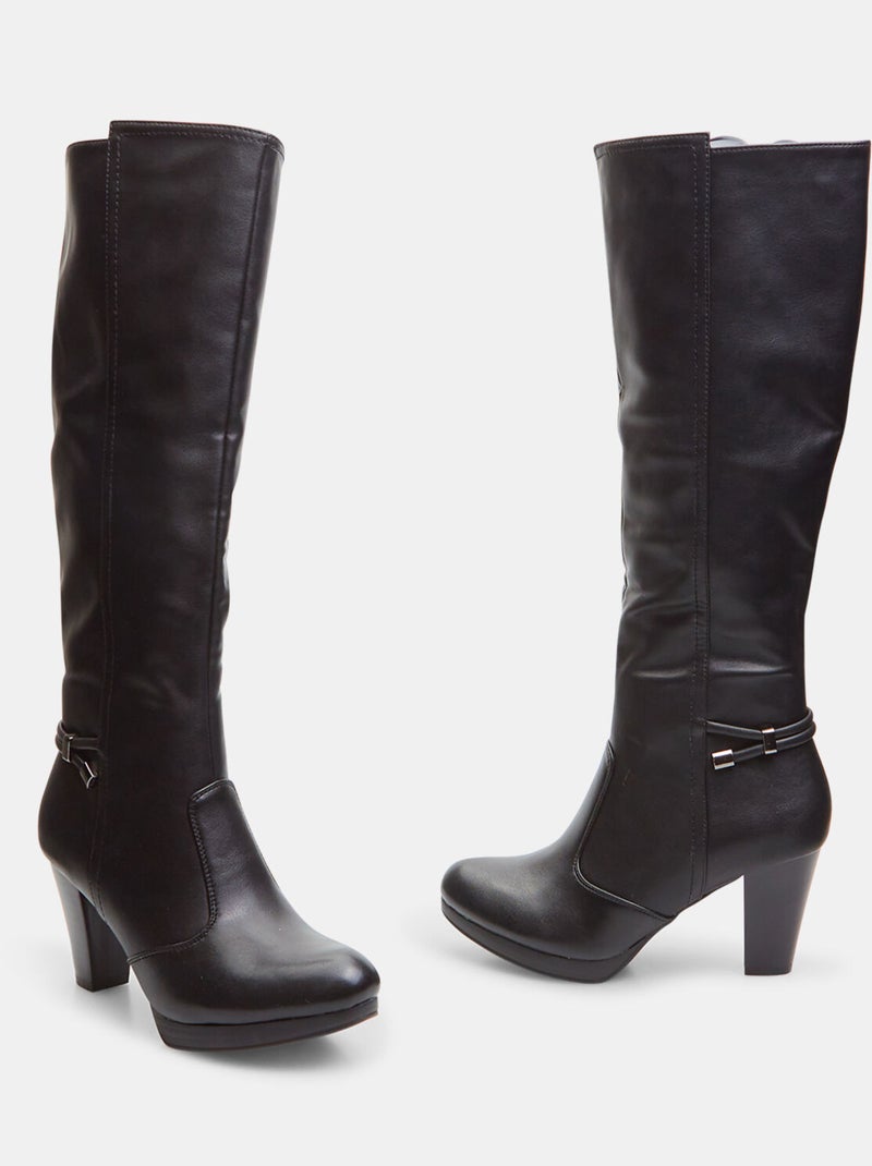 Bottes hautes avec talon large BATA Noir - Kiabi