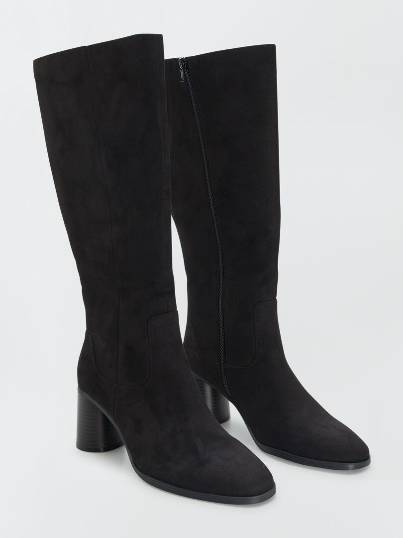 Bottes hautes avec talons ronds noir - Kiabi