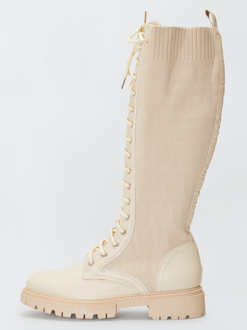 Bottes hautes bi matières BEIGE - Kiabi