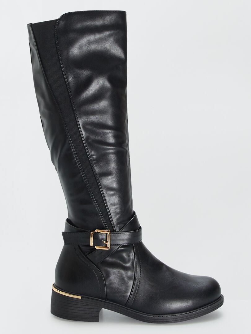 Bottes Cavalières Charles Jourdan - Cuir Noir - Taille 39.5 - Lacets Et Boucles - Occasion Très Bon état