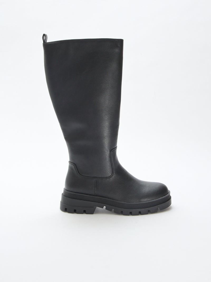 Bottes hautes en simili avec semelles crantées Noir - Kiabi