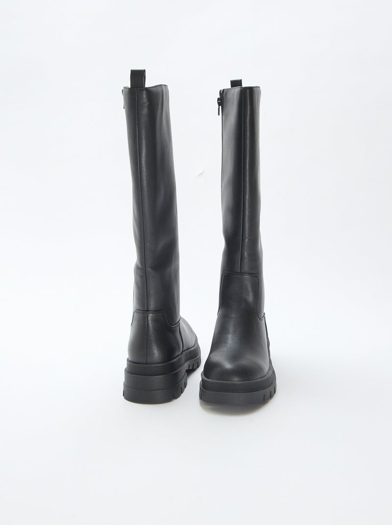 Bottes hautes en simili avec semelles crantées Noir - Kiabi