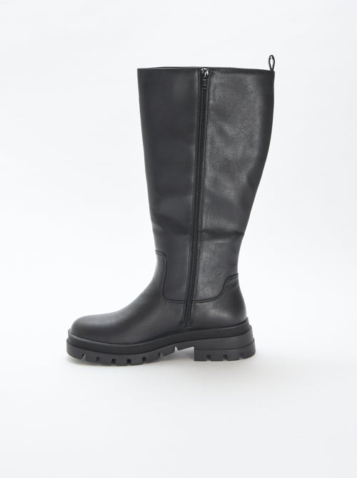 Bottes hautes en simili avec semelles crantées - Kiabi