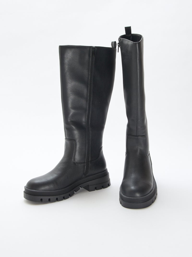 Bottes hautes en simili avec semelles crantées Noir - Kiabi