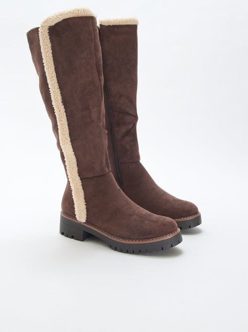 Bottes hautes en suédine avec biais effet moutonné - Kiabi