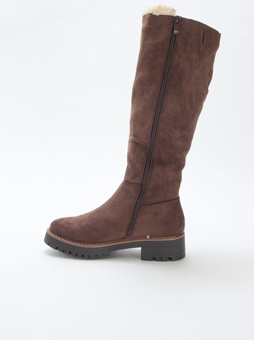Bottes hautes en suédine avec biais effet moutonné - Kiabi