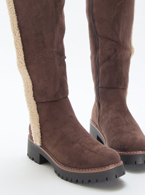 Bottes hautes en suédine avec biais effet moutonné - Kiabi