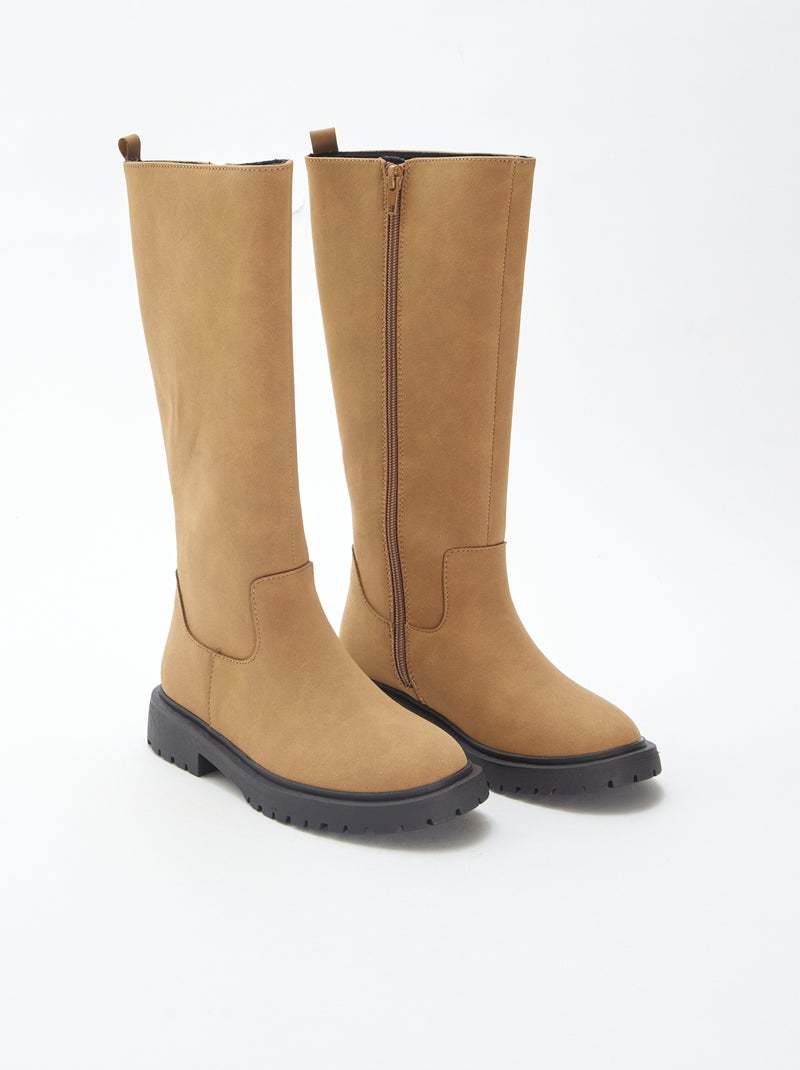 Bottes hautes en suédine Marron - Kiabi
