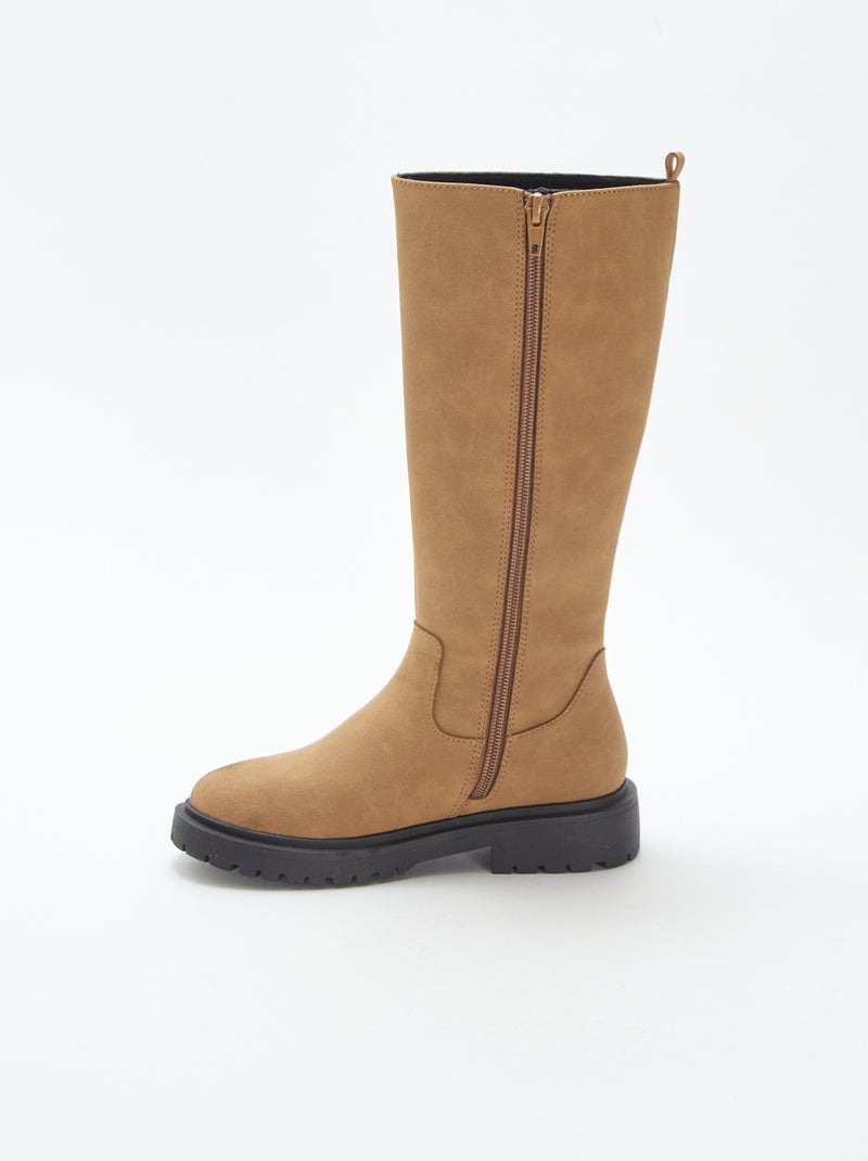 Bottes hautes en suédine Marron - Kiabi