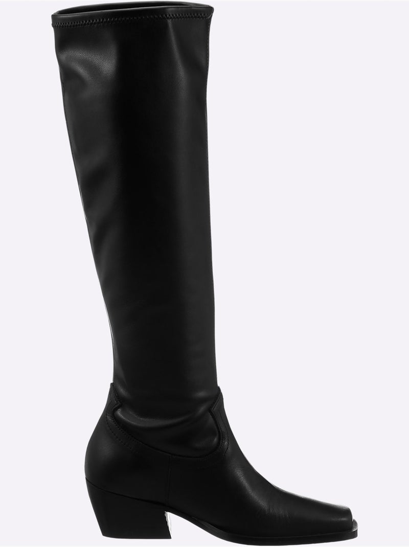 Bottes Mélange De Cuir Et Synthétique - Taille Standard - Helline Noir - Kiabi